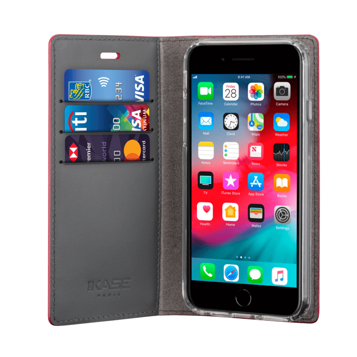 Diarycase 2.0 Coque clapet en cuir véritable avec support aimanté pour Apple iPhone 6/6s/7/8/SE 2020, Rouge Bordeaux