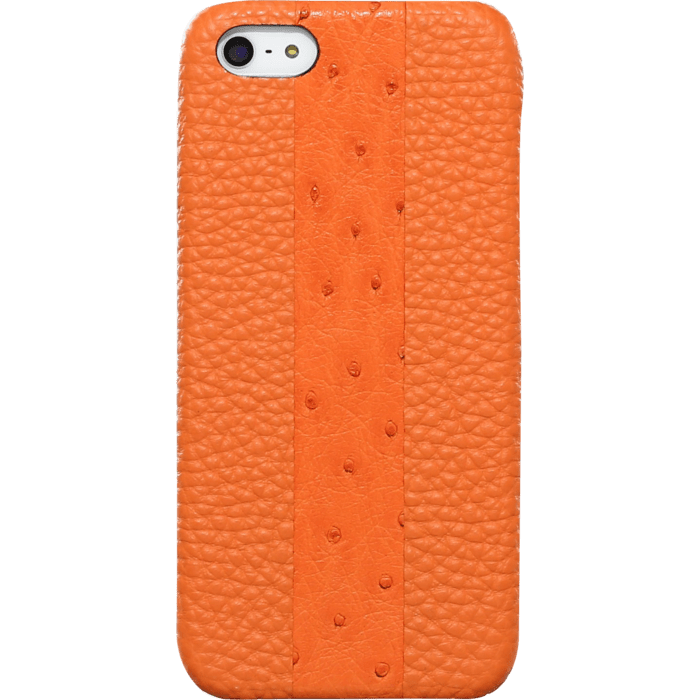 Coque pour Apple iPhone 5/5s/SE, cuir v&eacute;ritable Veau Grain&eacute; et Autruche, Orange