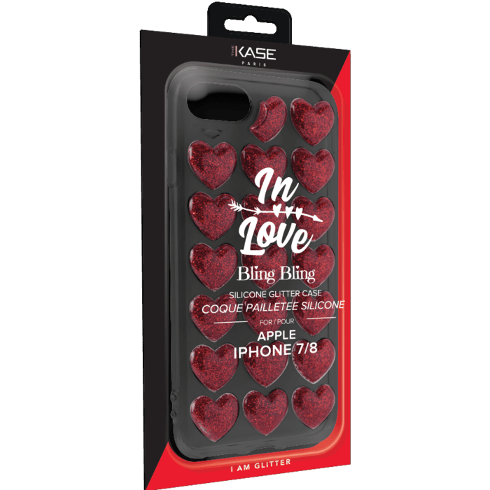 Coque Bling Bling In Love pailletée pour Apple iPhone 7/8/SE 2020, Rouge