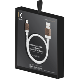 C&acirc;ble Lightning certifi&eacute; MFi Apple Charge/Sync (0.3M) Cuir veritable Bois de Noyer Blanc