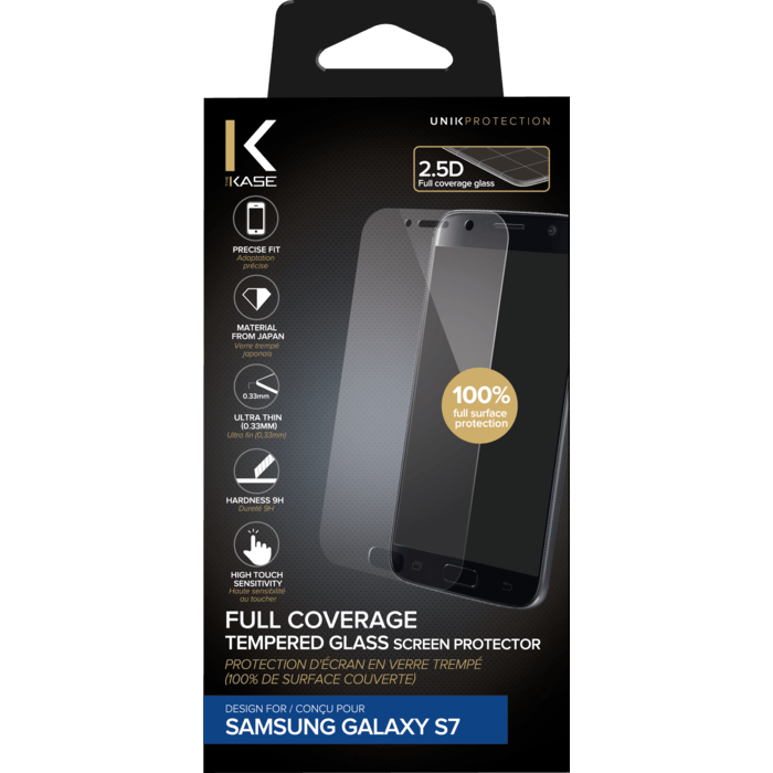 Protection d'&eacute;cran en verre tremp&eacute; (100% de surface couverte) pour Samsung Galaxy S7, Transparent