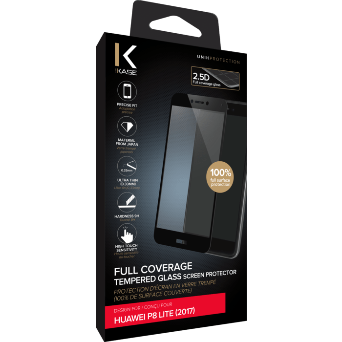 Full Coverage Tempered Glass Screen Protector for Huawei P8 Lite (2017), Black
