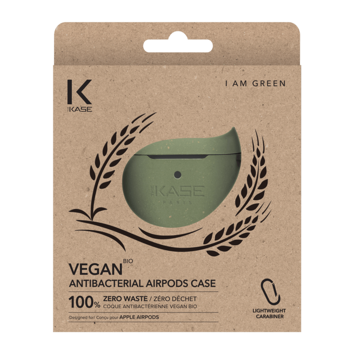 Coque antibactérienne vegan bio 100 % zéro déchet pour Apple AirPods, Vert olive