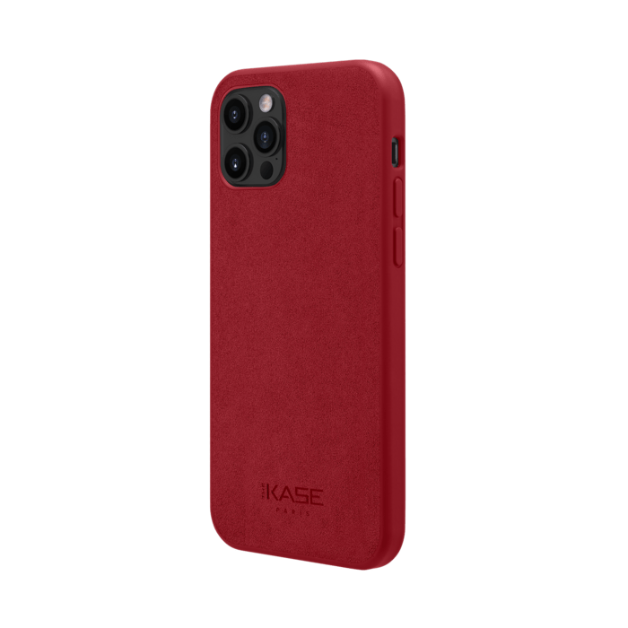 Coque en Su&egrave;de Alcantara pour Apple iPhone 12/12 Pro, Rouge rubis