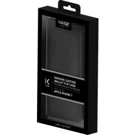 Étui portefeuille en cuir véritable pour Apple iPhone 7/8, cuir de Veau Shrunken Noir