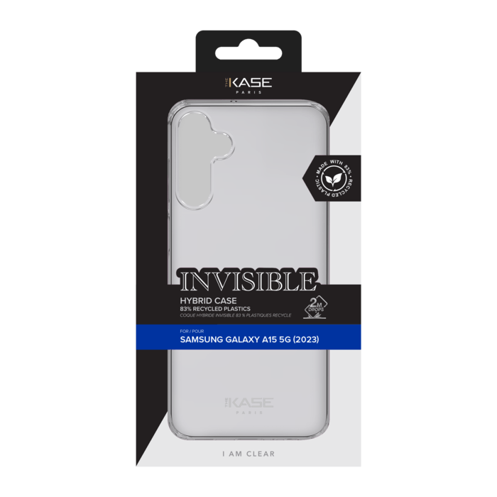 Coque hybride invisible fabriquée à 83 % de plastique recyclé pour Samsung Galaxy A15 5G 2023, transparente