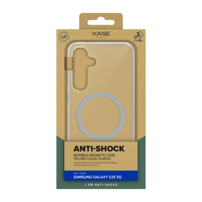 Coque antichoc magn&eacute;tique invisible Fabriqu&eacute; Avec du 75% Plastique Recycl&eacute; pour Samsung Galaxy S25 5G, Transparente