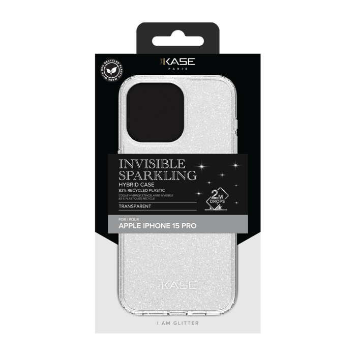 Coque hybride &eacute;tincelante invisible GEN 2.0 83% de plastique recycl&eacute; pour Apple iPhone 15 Pro, Transparente