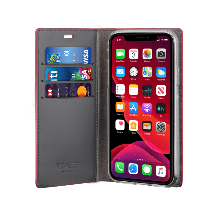 Diarycase 2.0 Etui &agrave; rabat en cuir v&eacute;ritable avec support magn&eacute;tique pour Apple iPhone 11 Pro, Rouge Bordeaux