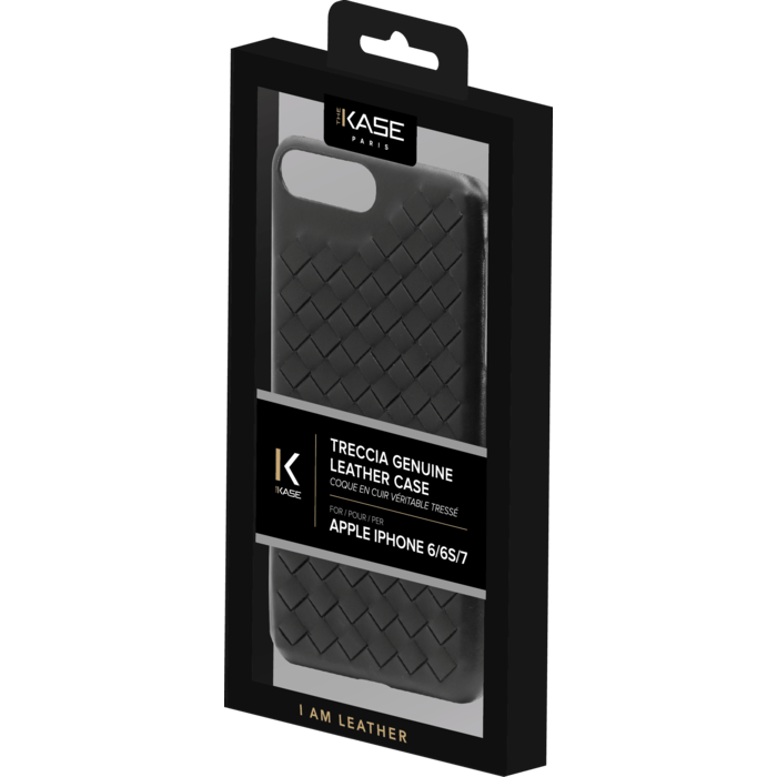 Coque en cuir v&eacute;ritable Treccia pour Apple iPhone 6/6s/7/8/SE 2020, Noir Satin