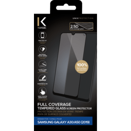 Protection d'écran premium en verre trempé pour Samsung Galaxy A30/A50 2019, Noir