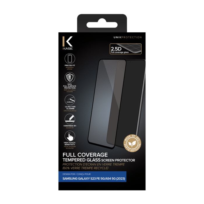 Protection d'écran en verre trempé (60% verre trempé recyclé) pour Samsung Galaxy S23 FE 5G/ A54 5G 2023, Noir