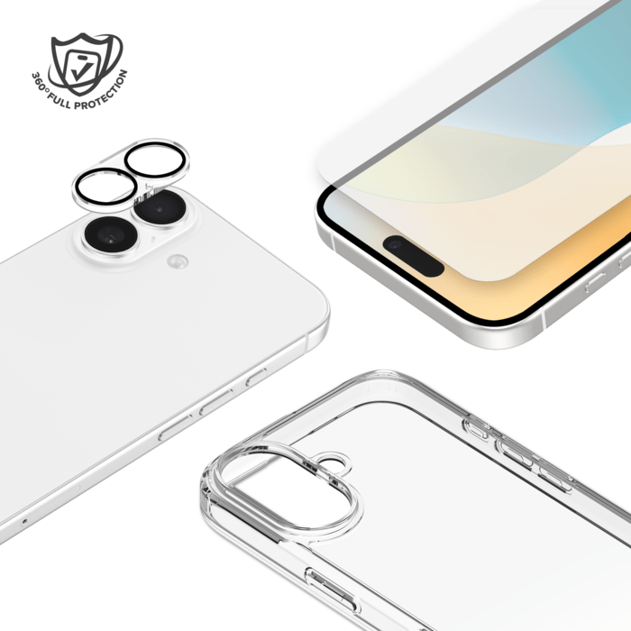 Pack combin&eacute; 3 en 1 (Coque hybride invisible, &Eacute;cran en verre tremp&eacute; de qualit&eacute; sup&eacute;rieure et  Protecteur de l&rsquo;objectif de la cam&eacute;ra) pour Apple iPhone 16 Plus, Transparente