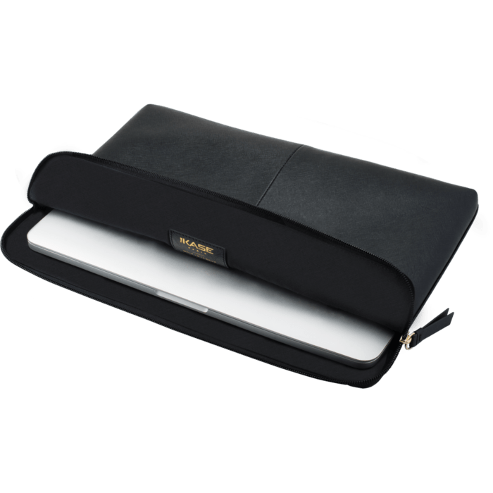 Housse en cuir véritable Saffiano pour MacBook Pro, MacBook Air & MacBook Pro Retina 13 pouces, Minuit Noir