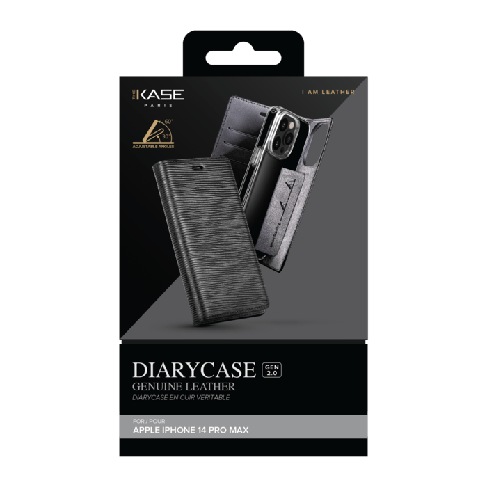 Diarycase 2.0 Coque clapet en cuir v&eacute;ritable avec support aimant&eacute; pour Apple iPhone 14 Pro Max, Noir Minuit