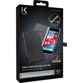 Diarycase 2.0 Coque clapet en cuir véritable avec support magnétique pour Apple iPhone 6/6s/7/8 Plus, Minuit Noir