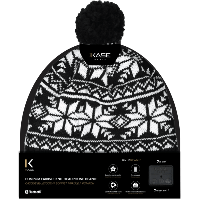 Casque Bluetooth Bonnet fairisle &agrave; pompon