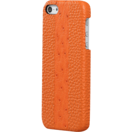 Coque pour Apple iPhone 5/5s/SE, cuir v&eacute;ritable Veau Grain&eacute; et Autruche, Orange