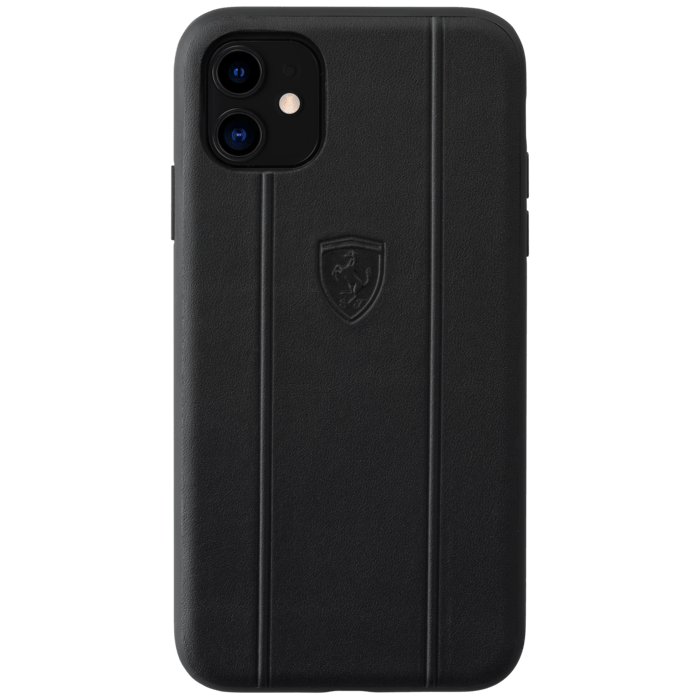 Coque Ferrari Off Track en cuir véritable pour Apple iPhone 11 Pro, Noir