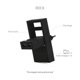 ROCK Black - Pocket charger / 2 USB ports including phone stand
