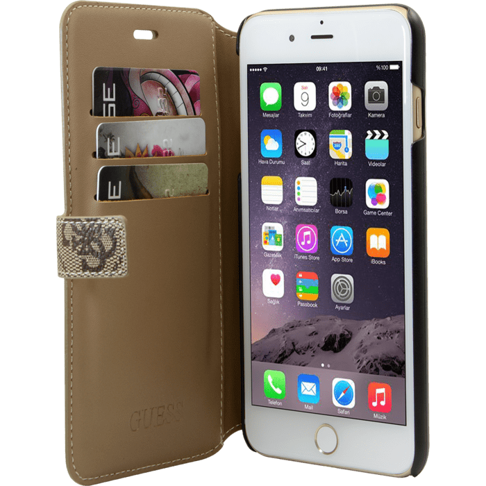 Guess Uptown &Eacute;tui pivotant de type livre pour Apple iPhone 6 Plus / 6s Plus / 7 Plus / 8 Plus, Marron