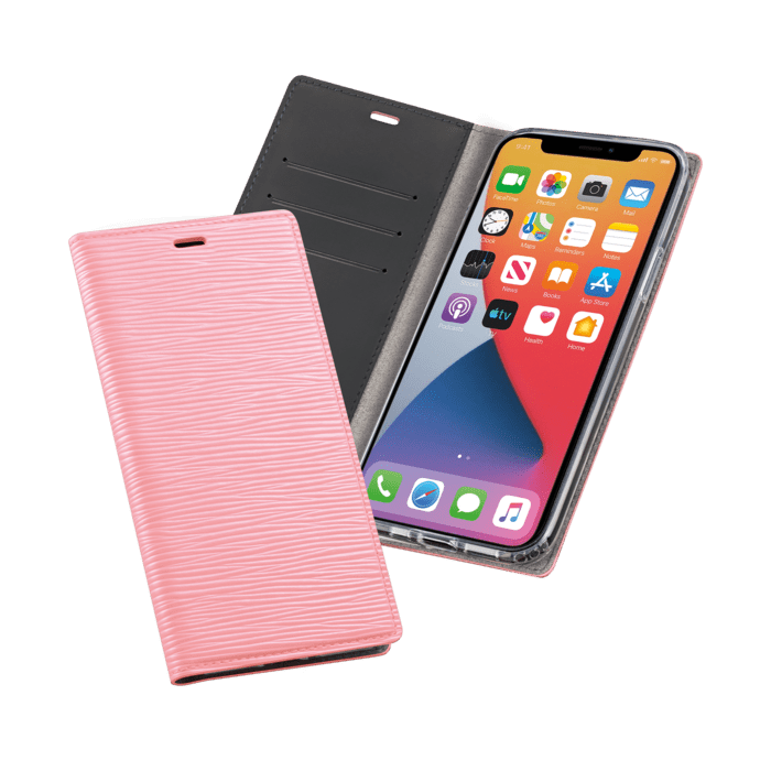 Diarycase 2.0 Coque clapet en cuir v&eacute;ritable avec support aimant&eacute; pour Apple iPhone 12/12 Pro, Rose Pastel