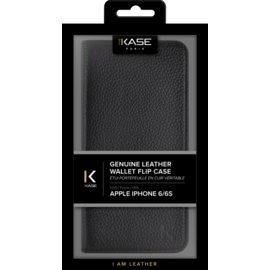 Étui portefeuille en cuir véritable pour Apple iPhone 6/6s, cuir de Veau Shrunken Noir