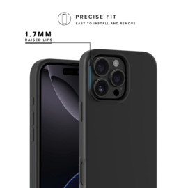 Coque antichoc en gel de silicone doux pour 55% de plastique recyclé Apple iPhone 16 Pro Max, Noir satin