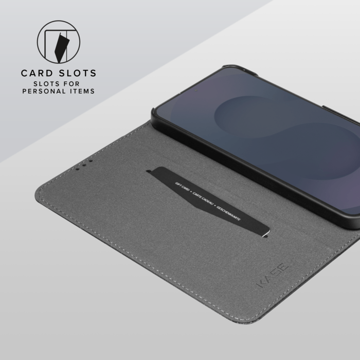 Coque clapet folio avec fente pour cartes & support pour Samsung Galaxy S25+, Noir