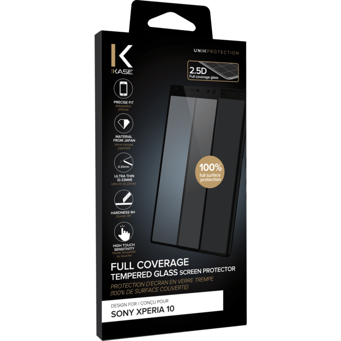 Protection d'écran en verre trempé (100% de surface couverte) pour Sony Xperia 10, Noir