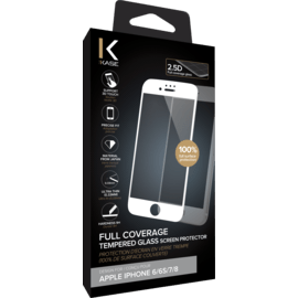 Protection d'&eacute;cran en verre tremp&eacute; (100% de surface couverte) pour Apple iPhone 6/6s/7/8, Blanc