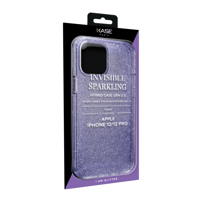 Coque hybride &eacute;tincelante invisible pour iPhone Apple 12/12 Pro, Violet
