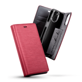 Diarycase 2.0 Coque clapet en cuir v&eacute;ritable avec support aimant&eacute; pour Apple iPhone 14, Rouge Bordeaux