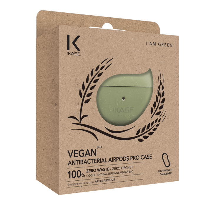 Coque antibactérienne vegan bio 100 % zéro déchet pour Apple AirPods Pro, Vert olive