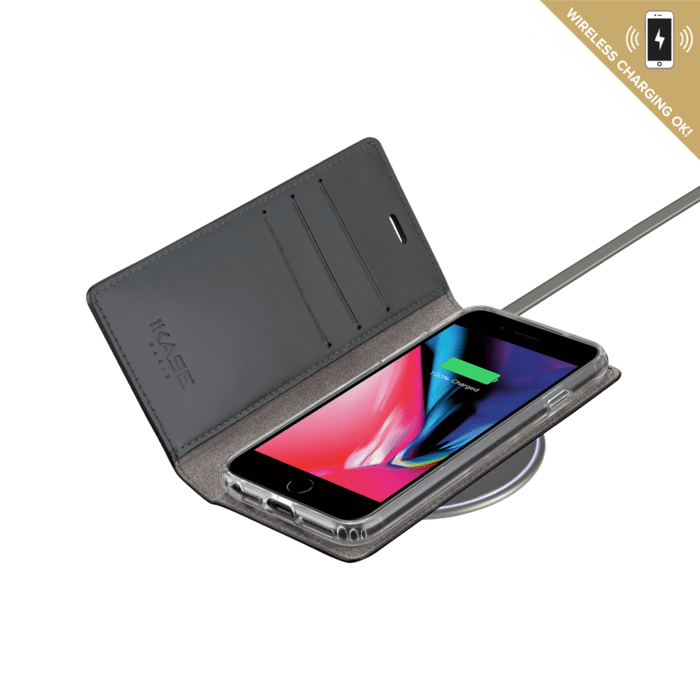 Diarycase 2.0 Coque clapet en cuir véritable avec support aimanté pour Apple iPhone 6/6s/7/8/SE 2020/SE 2022, Minuit noir
