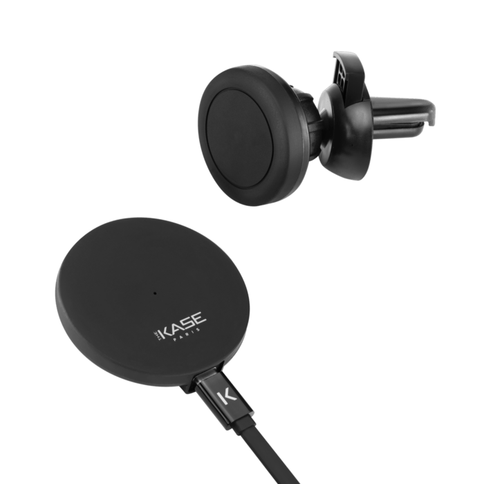 Chargeur de voiture sans fil d&eacute;tachable 2-en-1 (15W), Noir Carbone