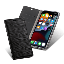 Diarycase 2.0 Genuine Leather flip case with magnetic stand for Apple iPhone 13 Pro Max, Midnight Black