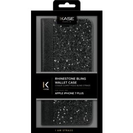 Coque Clapet Bling Strass pour Apple iPhone 6 Plus/6s Plus/ 7 Plus/8 Plus, Minuit Noir