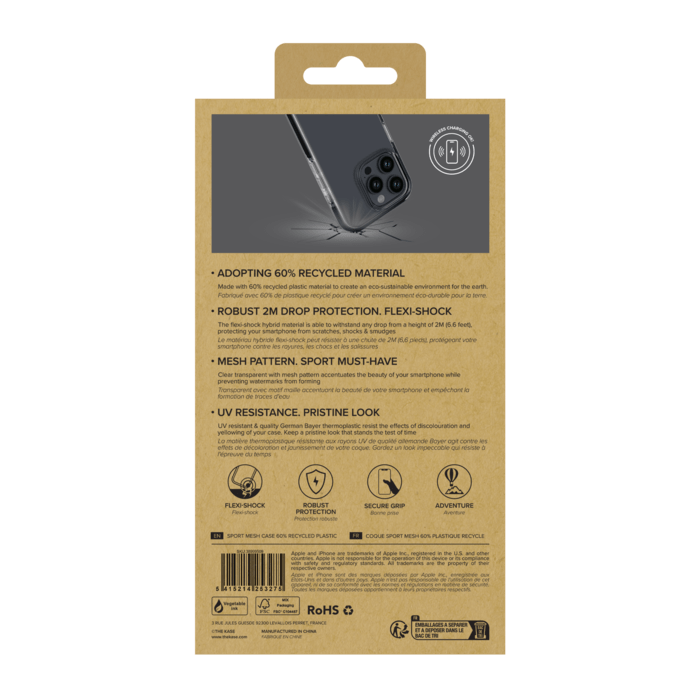 Coque Sport mesh pour 60% de plastique recycl&eacute; Apple iPhone 16 Pro Max, Noir