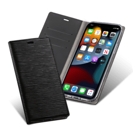 Diarycase 2.0 Coque clapet en cuir v&eacute;ritable avec support aimant&eacute; pour Apple iPhone 13 Pro Max, Minuit Noir