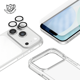 Pack combin&eacute; 3 en 1: Coque hybride invisible, &Eacute;cran en verre tremp&eacute; de qualit&eacute; sup&eacute;rieure et  Protecteur de l&rsquo;objectif de la cam&eacute;ra pour Apple iPhone 17 Pro Max, Transparente