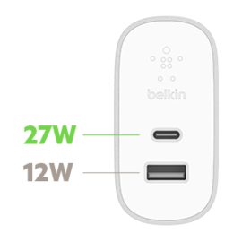 Chargeur Secteur USB-C 27W PowerDelivery + 1 port USB-A en 12W