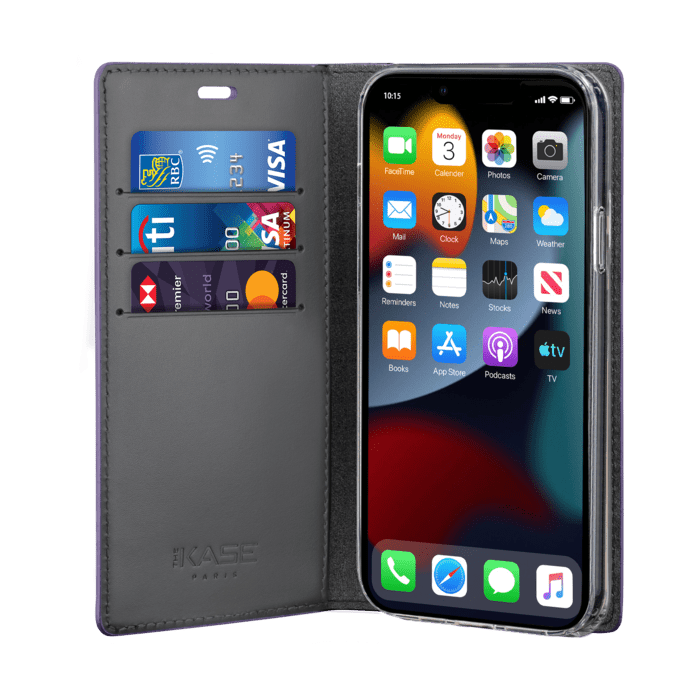 Diarycase 2.0 Coque clapet en cuir v&eacute;ritable avec support aimant&eacute; pour Apple iPhone 13 Pro, Violet Lilas