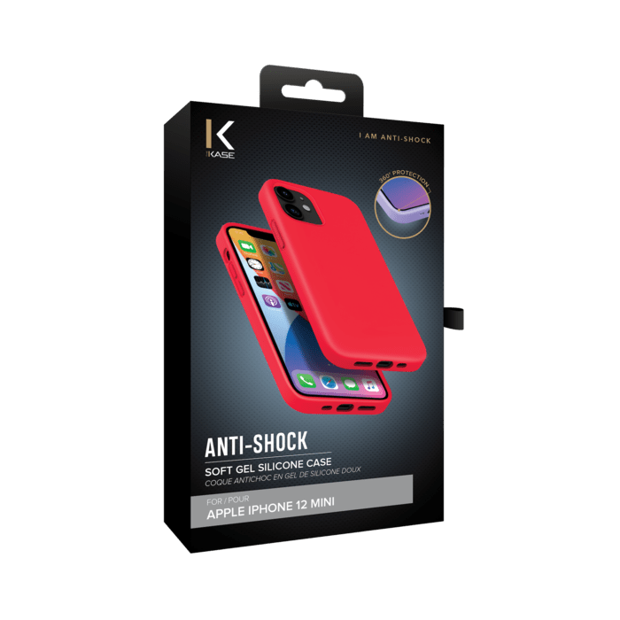 (O) Coque antichoc en gel de silicone doux pour Apple iPhone 12 mini, Rouge Ardent