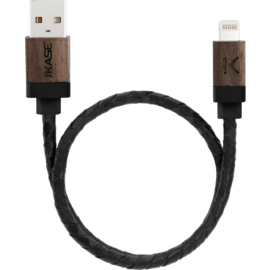 Case Genuine Leather Walnut Wood Apple MFi certified Lightning Charge/Sync Cable (0.3M) Black