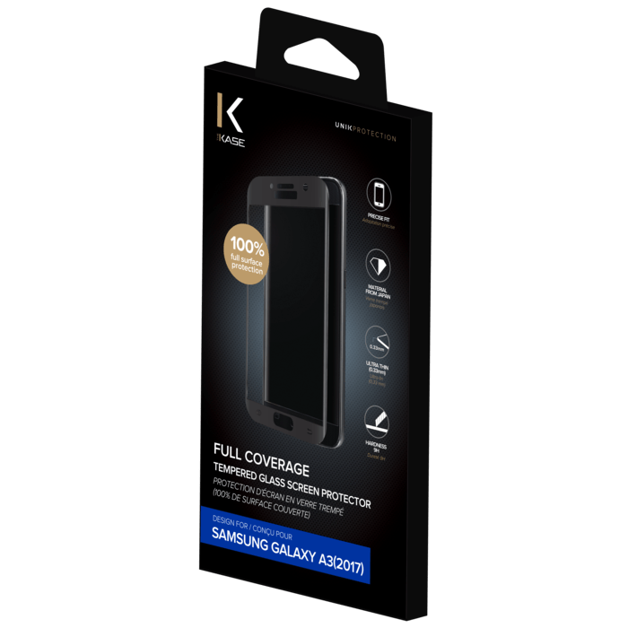 Protection d'écran en verre trempé (100% de surface couverte) pour Samsung Galaxy A3 (2017), Noir