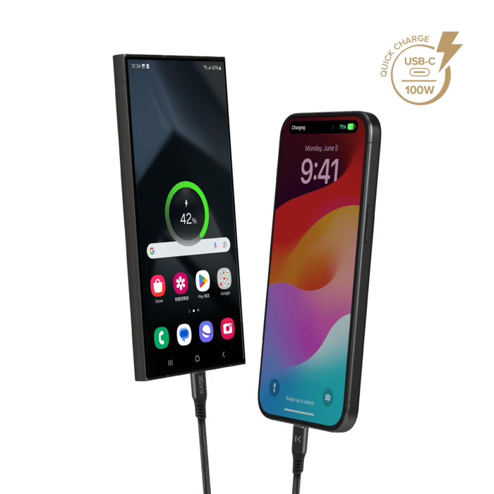 Câble USB-C vers USB-C (USB4 GEN2) 100W Fast Charge/Sync Aramide fabriqué avec 100 % de plastique (1,2M), Noir