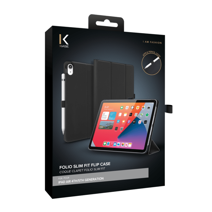 Coque clapet folio slim fit avec porte-stylo pour Apple iPad Air 4e/5e génération