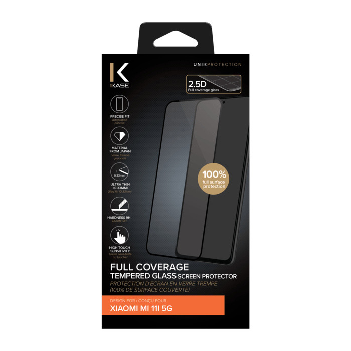 Protection d'écran en verre trempé (100% de surface couverte) pour Xiaomi Mi 11i 5G, Noir