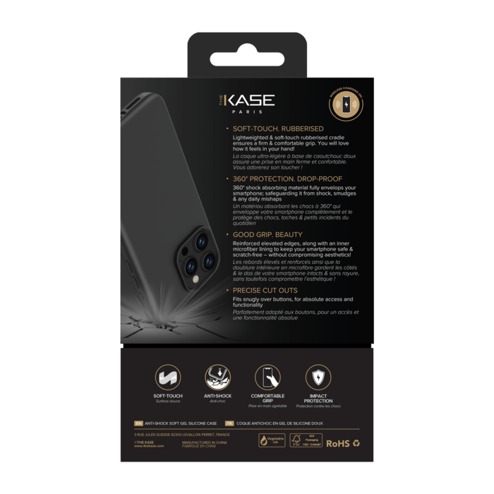 Coque antichoc en gel de silicone doux pour Apple iPhone 15 Pro Max, Noir satin